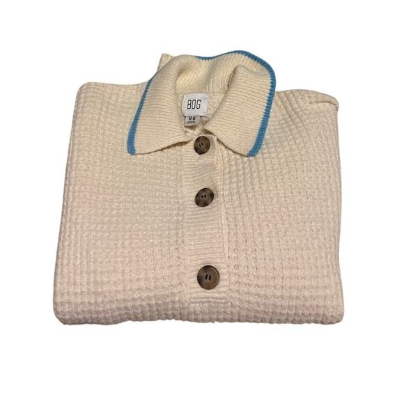 Women’s Size M BDG Zephyr Polo Sweater Cream Waffle Knit Collared Button - Picture 3 of 9